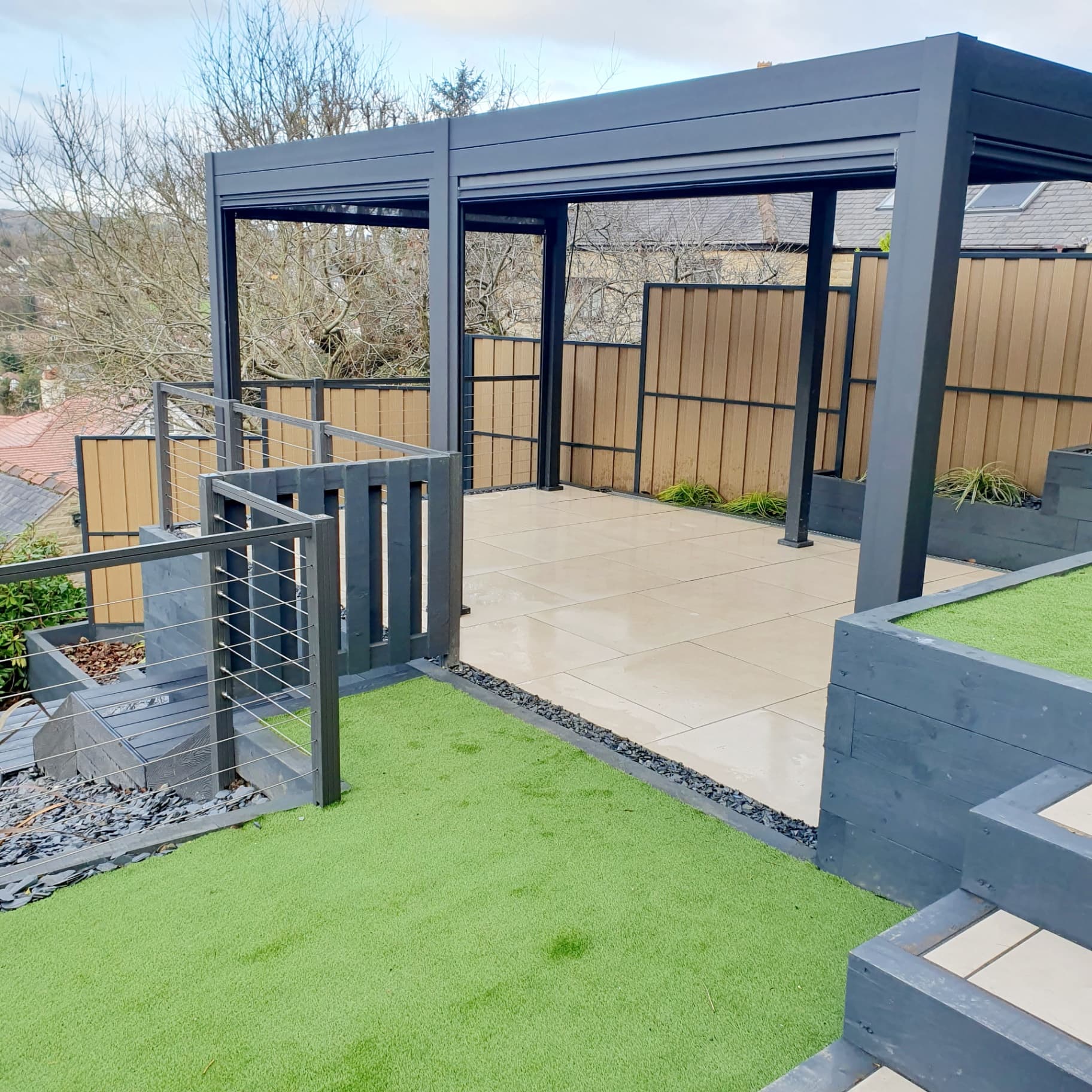 Pergola with artificial grass garden Sheffield